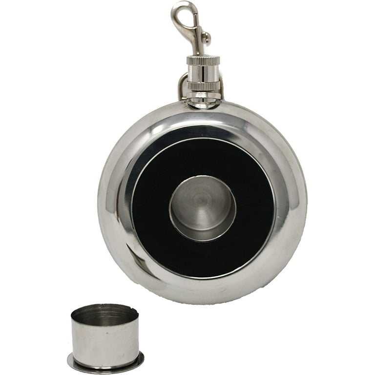 Round Hip Flask With Studded Lid, Stainless Steel Liquor Flask
