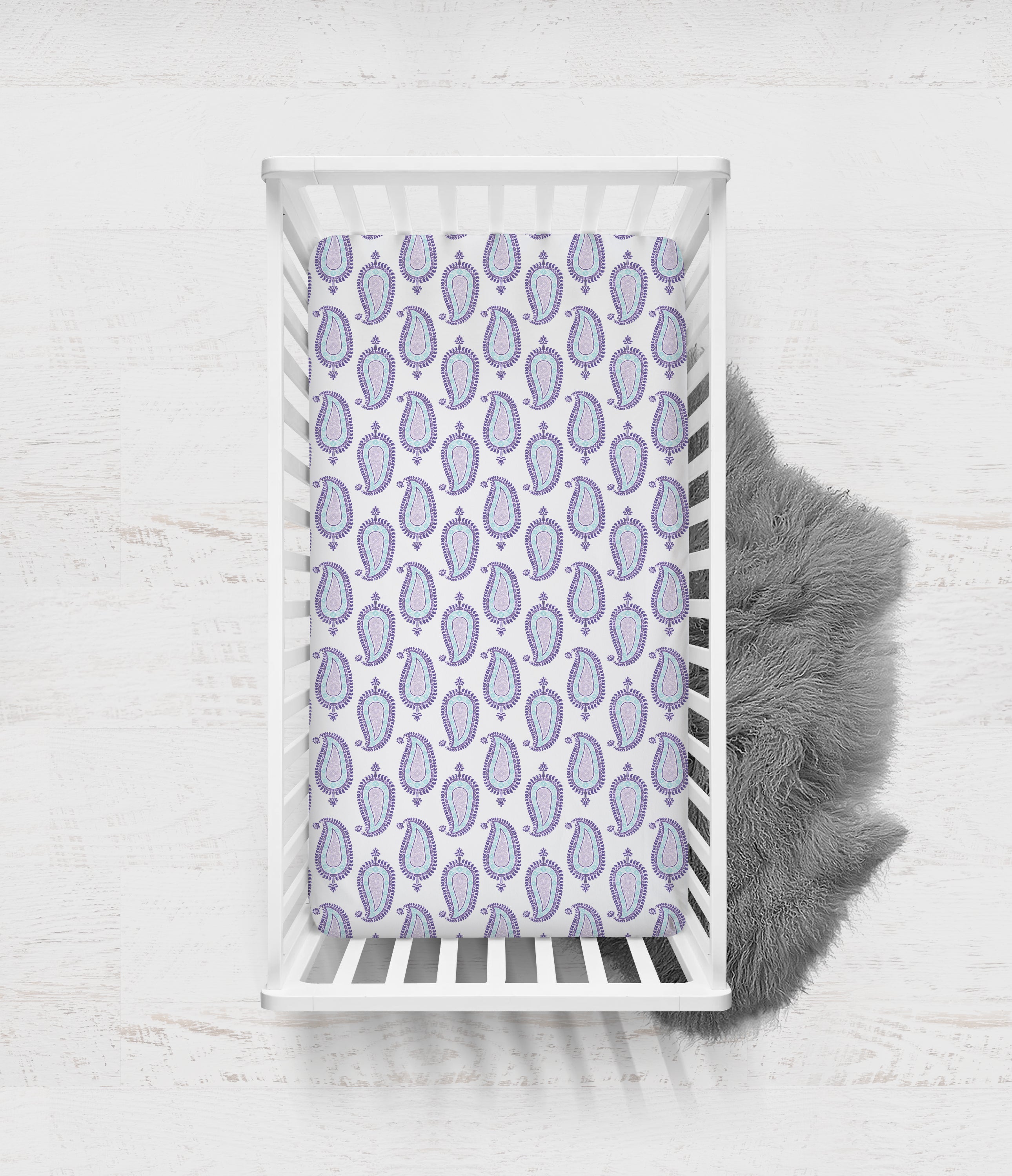 Bacati - Crib or Toddler Bed Fitted Sheet, Paisley Isabella Purple/Aqua/Lilac