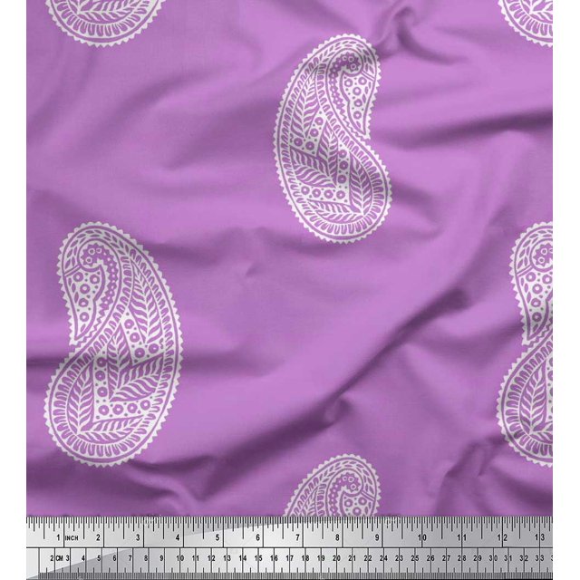 Soimoi Crepe Silk Fabric Paisley Block Decor Fabric Printed Yard 42 Inch Wide