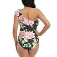 thumbnail image 6 of Yiaed Rose Flowers Print Women One Piece Swimsuits Tummy Control One Shoulder Bathing Suits Pattern Ruffle Swimwear-X-Large, 6 of 8