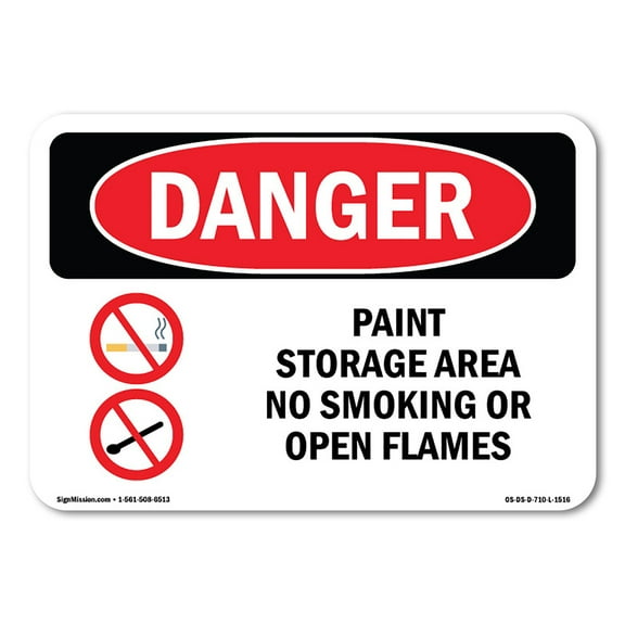 SignMission OS-DS-A-710-L-1516 7 x 10 in. OSHA Danger Sign - Paint Storage Area No Smoking or Open Flames