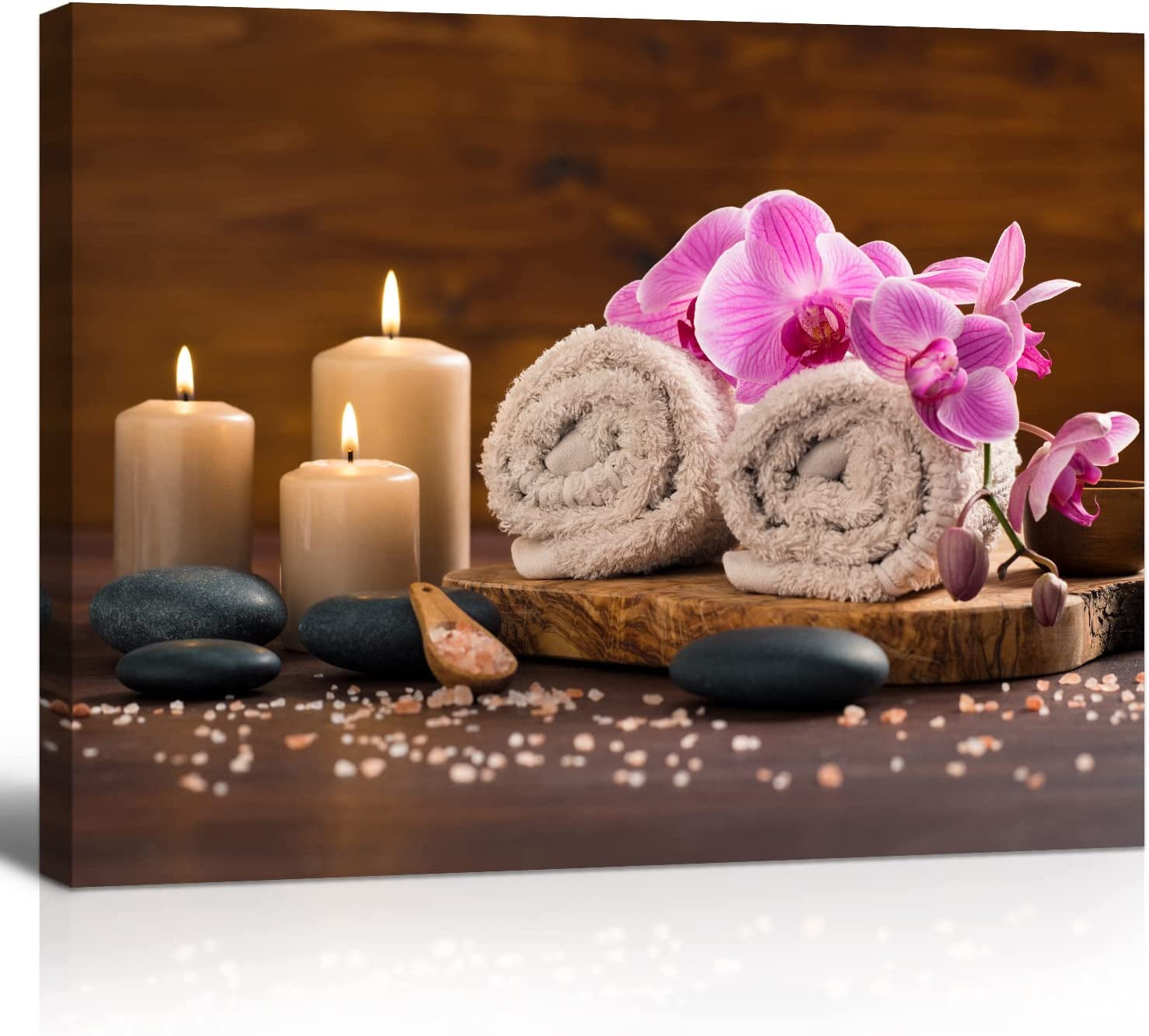 SPA Wall Art for Bathroom Decor Stones Orchids & Towel Candle Spa