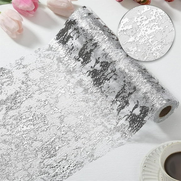 Tutuviw 1 Pieces Metallic Table Runner Mesh Table Runners11in x 354in, Glitter Table Centerpieces Runner Roll for Party Bridal Wedding Decorations Bridal Shower, Silver (Christmas Gift)