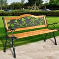 thumbnail image 6 of Topbuy Garden Cast Iron Bench Porch Path Loveseat Hardwood Chair for Patio Park, 6 of 9