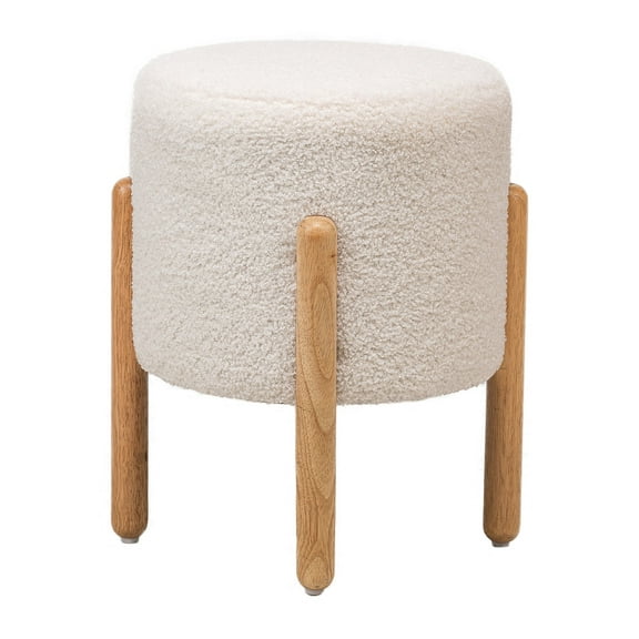 White Boucle Pouf Vintage Style Living Room