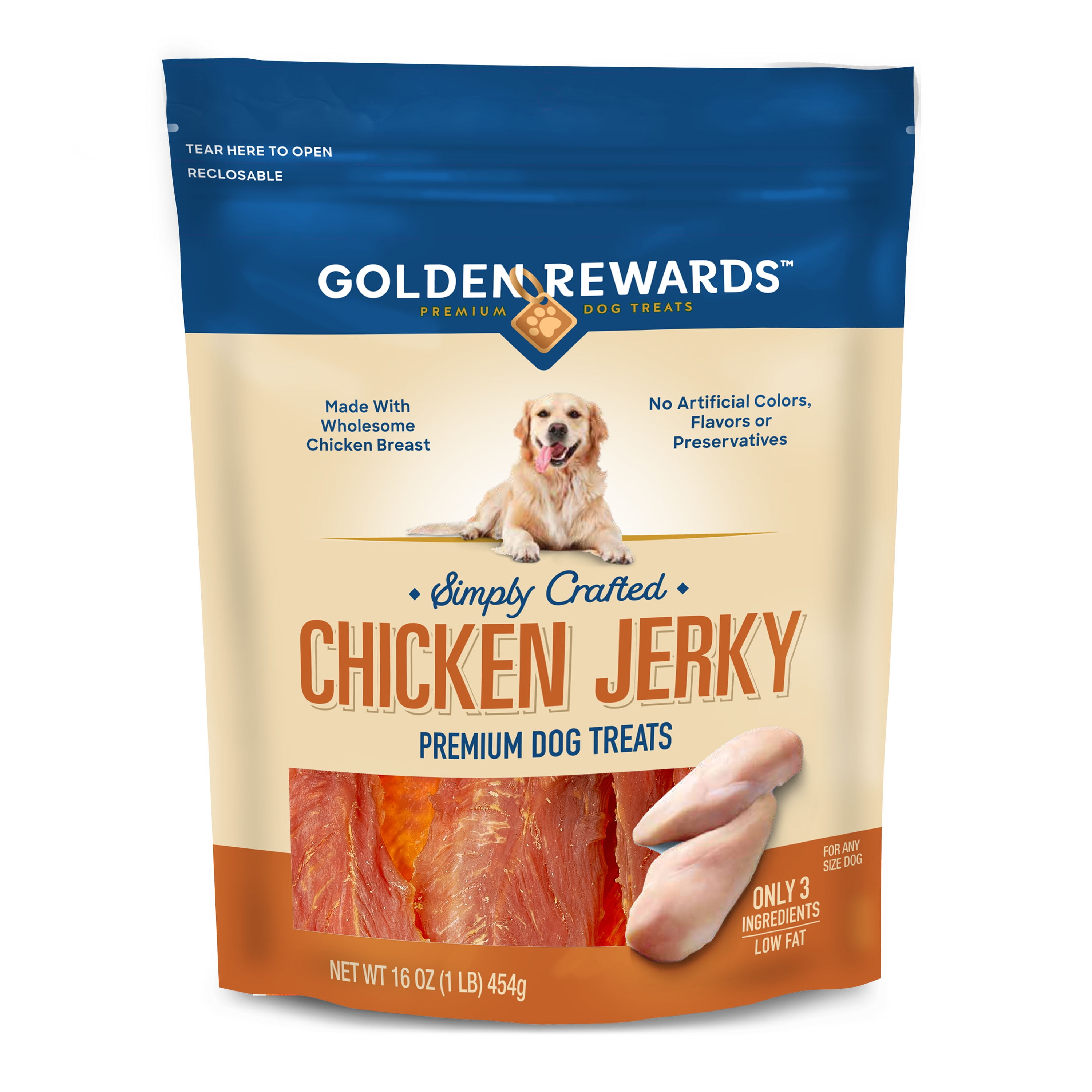 Golden Rewards Chicken Flavor Premium Dry Jerky Treats for All Dogs, 16 oz