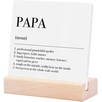 Ceramic Sign 4x4Inch Funny Papa Definition Decorative Dad Gifts Office Desk Accessories Inspirational Grandpa Gifts Farmhouse Plaque Sign with Wood Stand Home Shelf Table Cubicle Decor Fathers Day