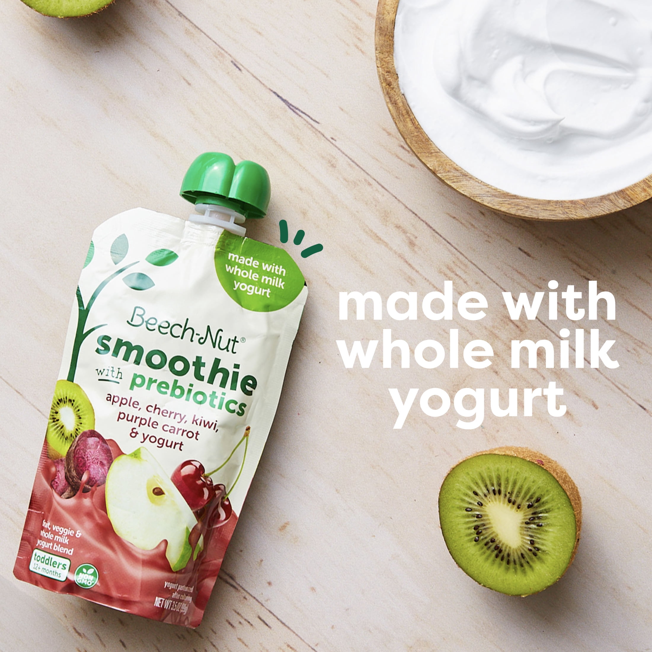 Beech-Nut Smoothie + Prebiotics for Toddlers, Apple Cherry Prpl Carrot Yogurt, 3.5oz, 12pk