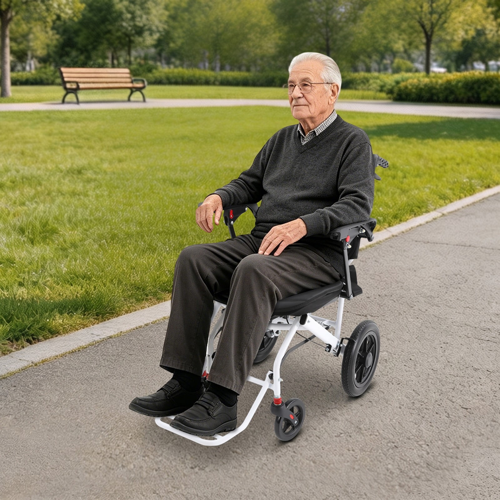 Foldable Wheelchair for Adults, Portable Wheelchair, Transport Wheelchair For Households With Elderly People With Mobility Issues, Pregnant Women