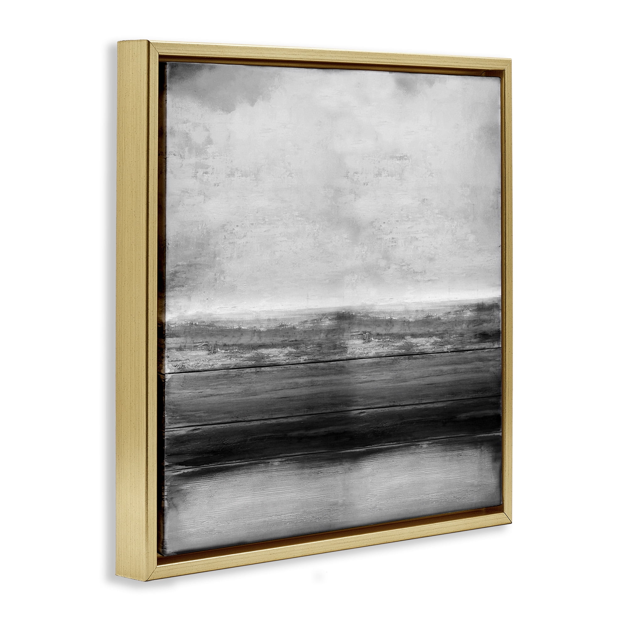 Stupell Industries Monochromatic Grey Rustic Abstraction Abstract Painting Gold Floater Framed Canvas Art Print Wall Art, 18 x 18