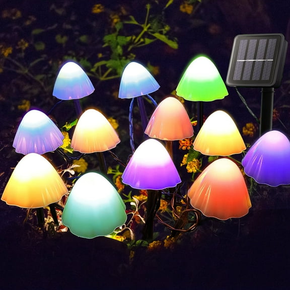 Solar Mushroom Lights, 12.5Ft 12 LED Solar String Lights Outdoor, Waterproof Mini Mushroom Lamp for Yard Patio Decor (Multicolor)