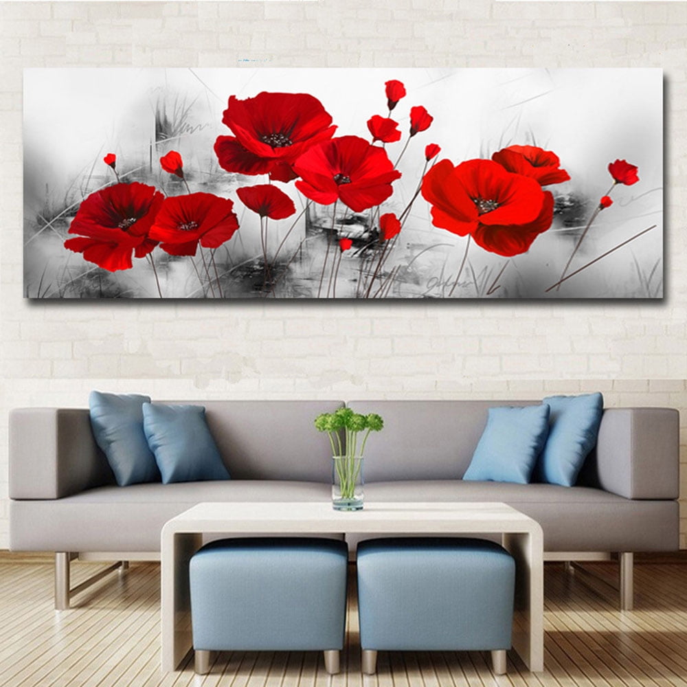 Blue Happy Poppies Art Wall Painting Canvas Unframed Printing Picture Home 