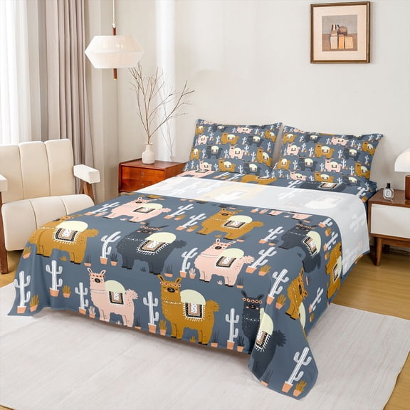 jejeloiu Kawaii Sheep Twin Sheet Sets,Cartoon Plant Cactus Bedding For Boys Kids 3-Piece