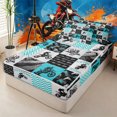 thumbnail image 2 of meiyoeat Patchwork Extreme Motorcycle Zipper Twin Comforter Sets with Fitted Sheet and 2 Pillowcases,Chevron Dirt Bike Zipper Bedding Set,Blue Grey,Reversible, 2 of 6