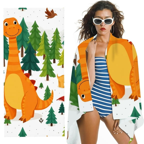 RKSupls Cartoon Dinosaur Microfiber Beach Towel, Extra Large Quick Dry Lightweight Absorbent Towel for Travel Swimming Camping, Soft Super Absorbent- 30x60 in