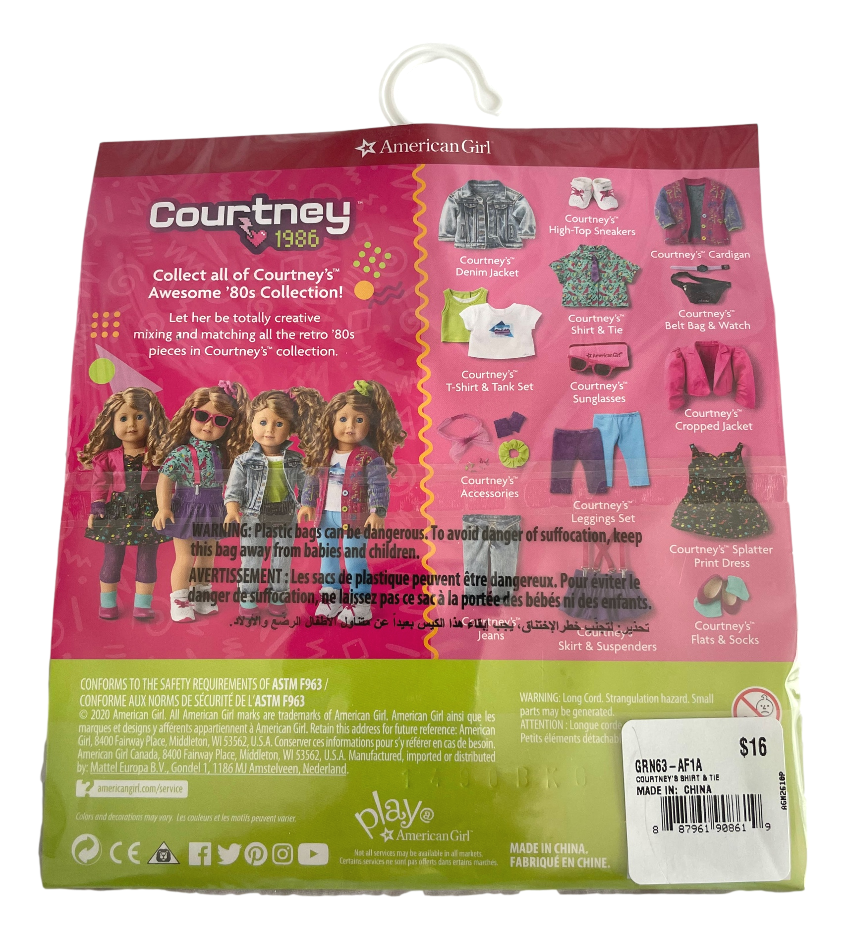 American Girl Courtney's Shirt & Tie for 18" Dolls