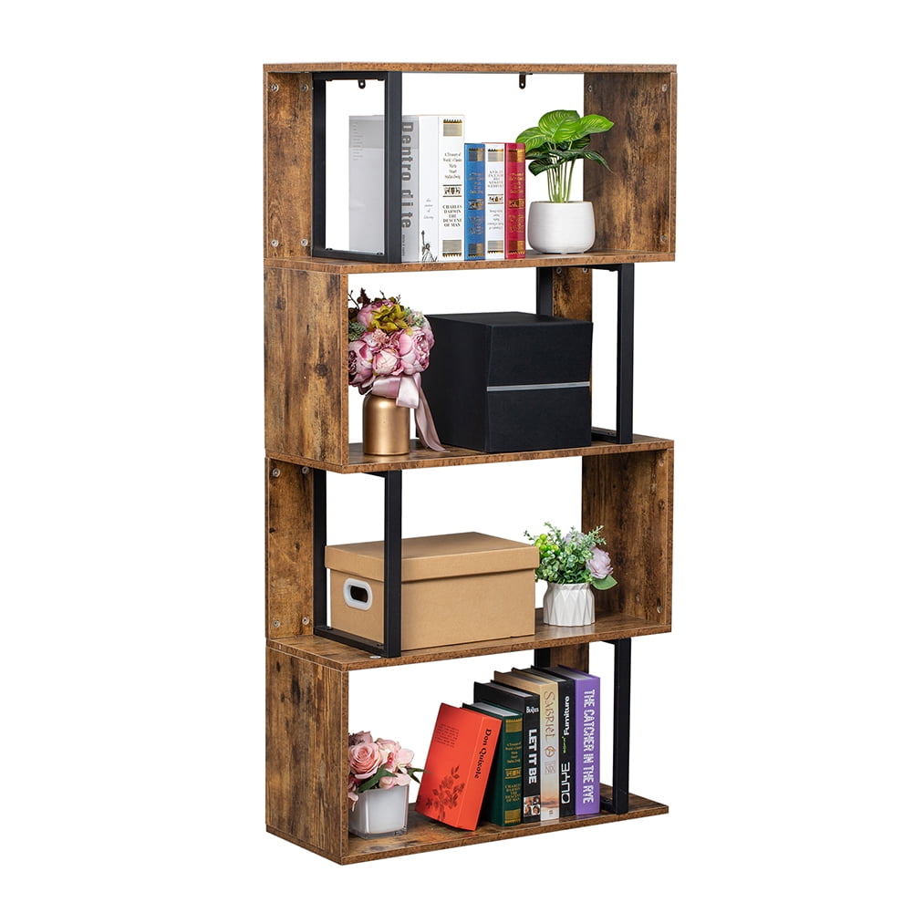 Lowestbest 4 Tier Display Shelf, S-Shaped Bookshelves, for Home, Office, Vintage Brown Industrial Style Lowestbest 4 Tier Display Shelf, S-Shaped Bookshelves, for Home, Office, Vintage Brown Industrial Style