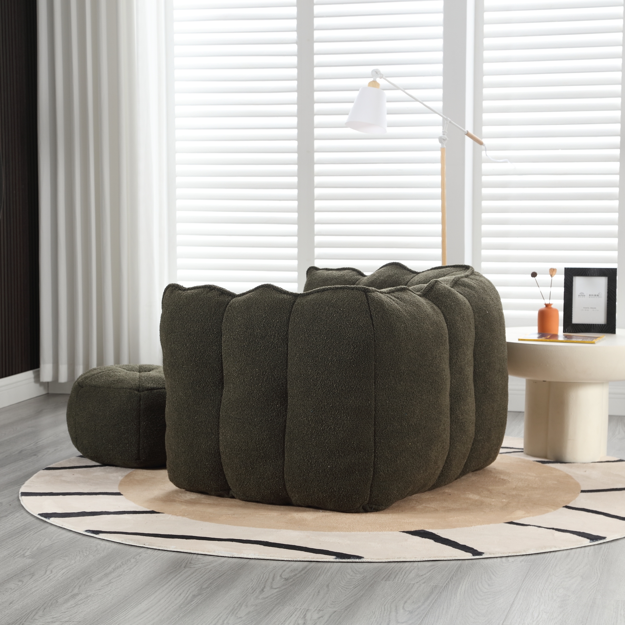 Leumius Soft Bean Bag Chair with High Resilient Foam(Chips)for Living Room and Bedroom,Comfortable Square Lazy Sofa with Footstool for Adults to Gaming, Reading and Watching TV Olive Green