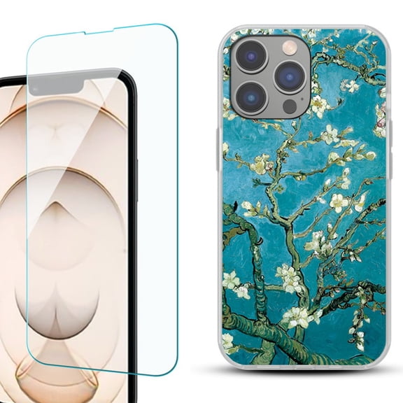 OneToughShield ® for iPhone 15 Pro Max Shockproof Fashion Phone Case, with Tempered Glass Screen Protector - Almond Blossom