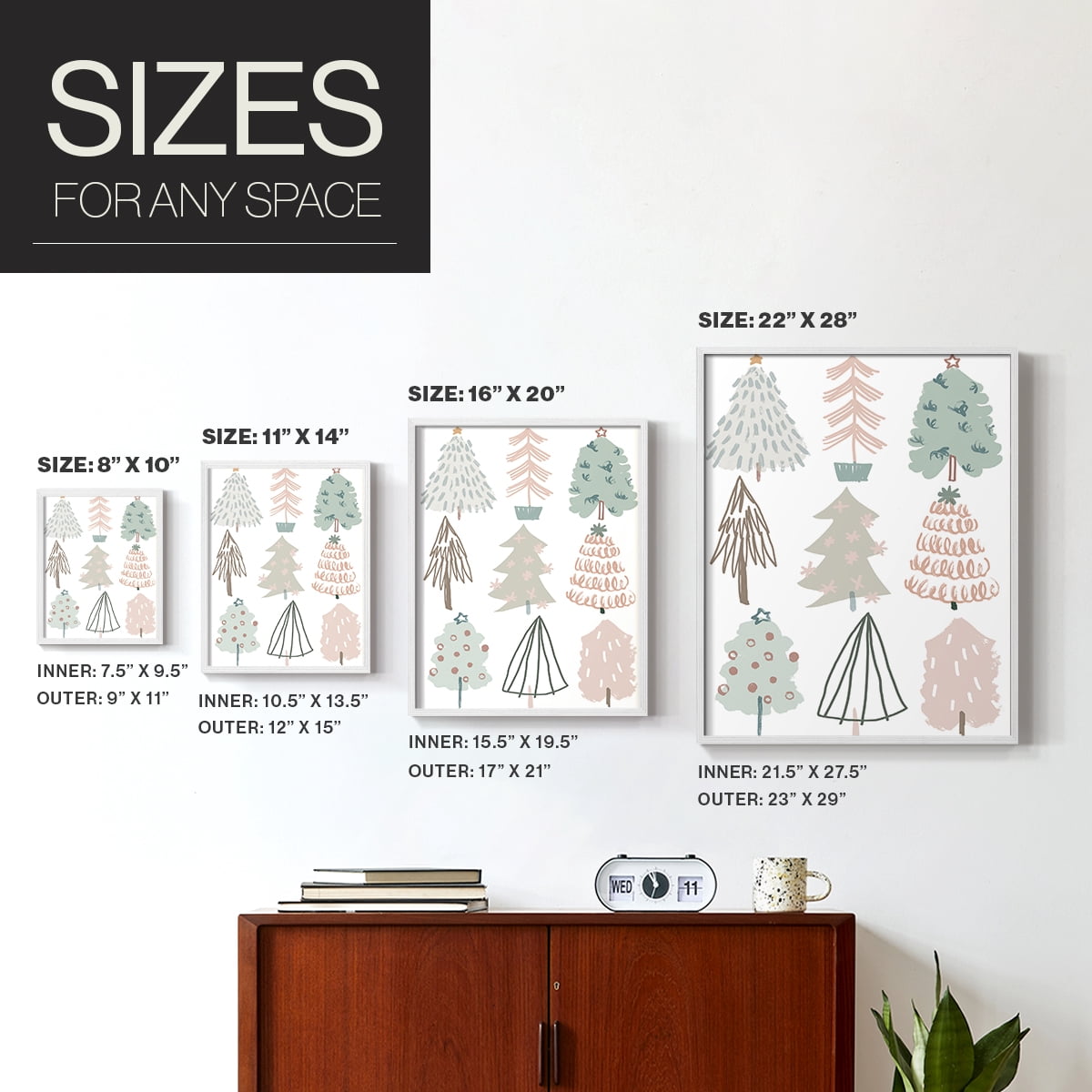 Christmas Tree Sketchbook I Framed Print in White Solid Wood Framed Print No Nail Hanging