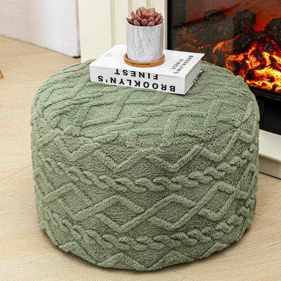 Ottoman Stuffed with PP Cotton Pouf Filler, Velvet Floor Pouf,Round Ottoman Foot Stool Cushion Storage Ottoman, 20 * 12 Inches Foot Rest for Living Room, Home Decor (Sage Green)