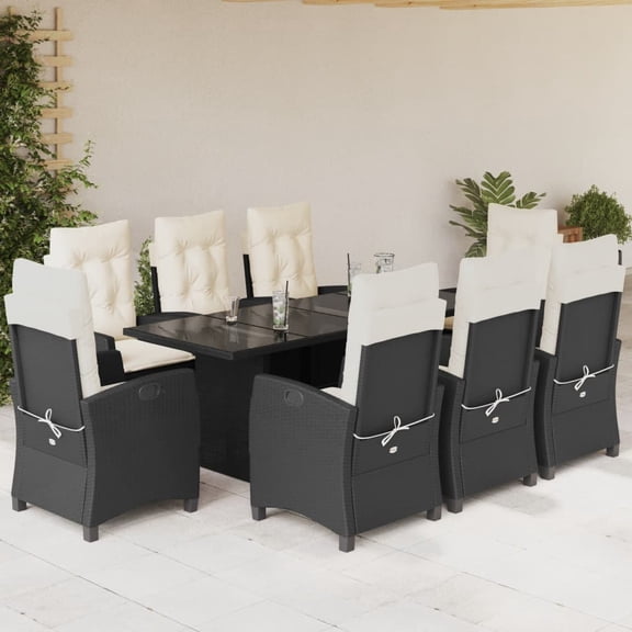 vidaXL Garden Dining Set Black PE Rattan Large Adjustable Armrests