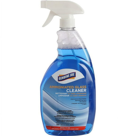 Genuine Joe Ammoniated Glass Cleaner - Ready-To-Use Spray, Liquid - 32 fl oz (1 quart) - 1 Each - Blue | Bundle of 5 Each