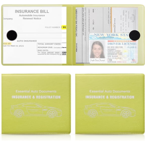 Car Registration and Insurance Card Holder, Vehicle Glove Box Car Organizer, Interior Car Accessories for Documents, Cards, License - 2 Pack