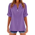 thumbnail image 3 of Kcolen Women Blouses for Work Summer Solid Color Short Sleeve T-Shirts V Neck Comfortable Pullovers Loose Fit Summer Outfits Clothes for Women, 3 of 5
