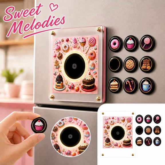 Fridge Magnet Music Player, Mini Vinyl Player Magnetic Music Box with Rotating Disc and Night Light, NFC Player for Kitchen Refrigerator Home Decor and Display Home