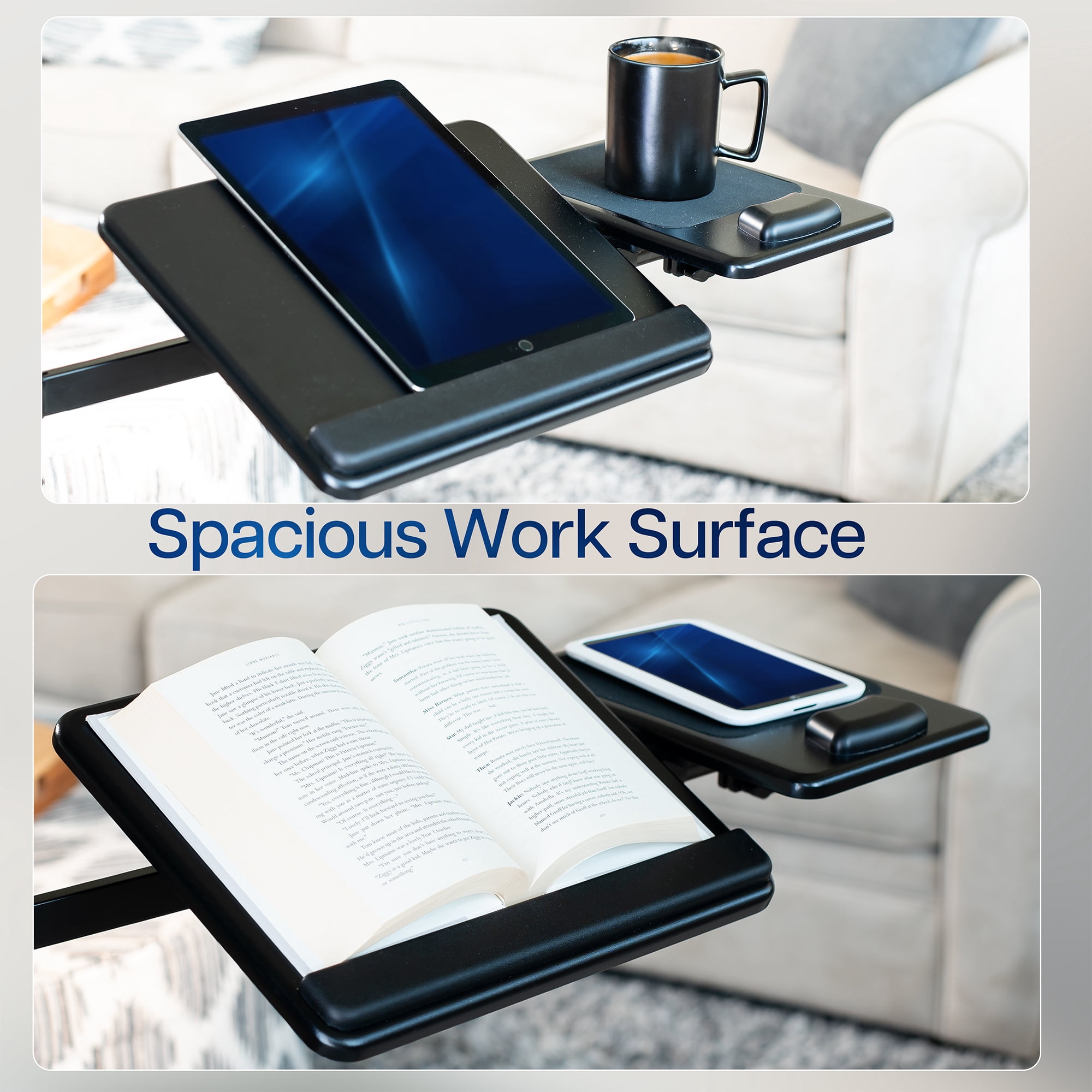VIVO Black Laptop Cart with Extension Arm and Mouse Pad