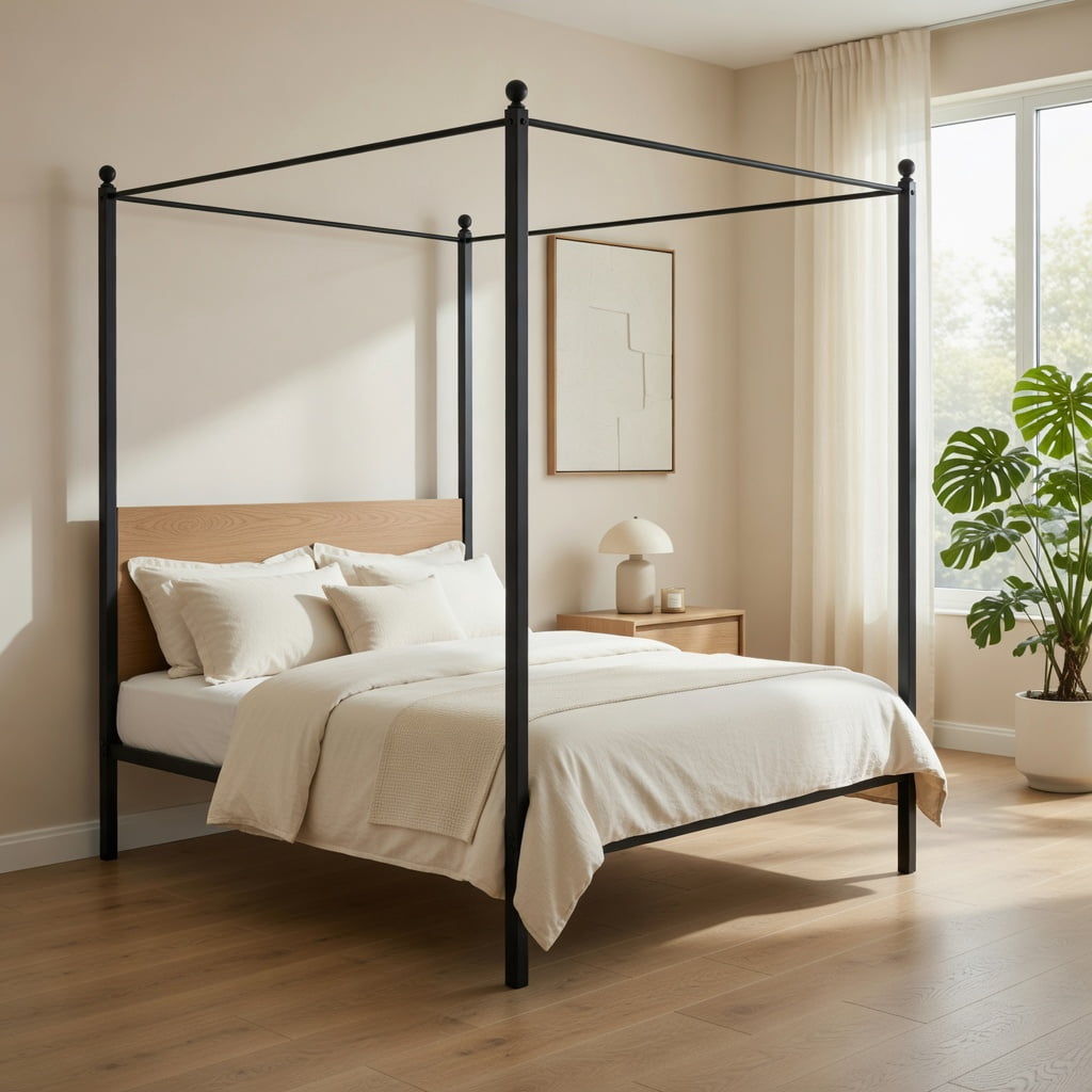 Demi Bonn Twin Size Canopy Metal Platform Bed Frame with Under Bed Storage, Steel Slat Support, No Box Spring Needed, Black