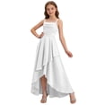 thumbnail image 5 of Wovilon Girls Ruched Spaghetti Strap High Low Party Dress with Crisscross Back, Sleeveless A-Line Formal Gown for Weddings, Pageants and Special Occasions, Elegant Satin Finish, 5 of 6