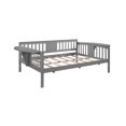 thumbnail image 4 of Full Size Daybed with 2-Side Small Folding Tables, Wooden Sofa Bed Frame with Three Sides Guardrails, Dual-use Daybed Suitable for Bedroom and Living Room, No Box Spring Required, Gray, 4 of 8