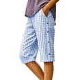 thumbnail image 4 of jjayotai Women's Casual Summer Bermuda Shorts Plaid Elastic Waist Shorts Button Deco Knee Length Long Shorts with Pockets, 4 of 6