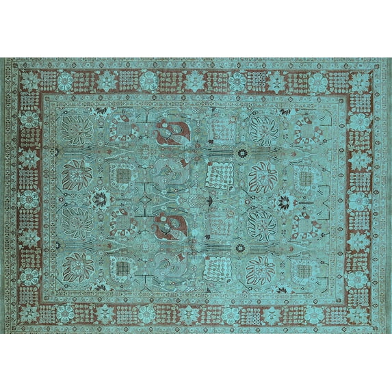 Ahgly Company Indoor Rectangle Oriental Light Blue Industrial Area Rugs, 7' x 9'