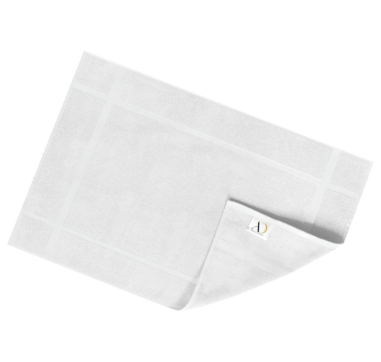 100% Cotton Bath Mats 24 x 17 Inches, Quick Dry, 1350 GSM Banded Border Shower Bathroom Floor Mat, Not Bathroom Rug - White, Pack of 6