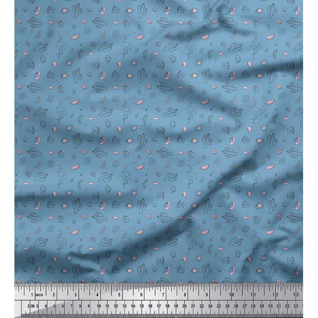 Soimoi Rayon Fabric Cactus,Alarm Clock & Flamingo Shirting Print Fabric by The Yard 42 Inch Wide