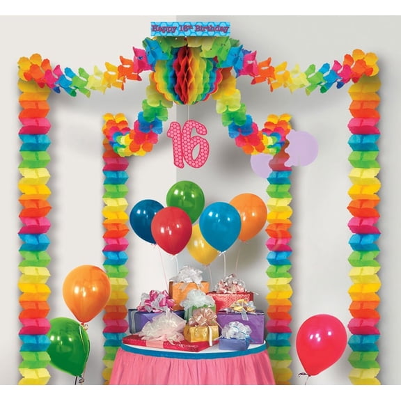 Beistle Pack of 6 Vibrantly Colored 16th Birthday Party Canopy Decorating Kit 20' x 20'