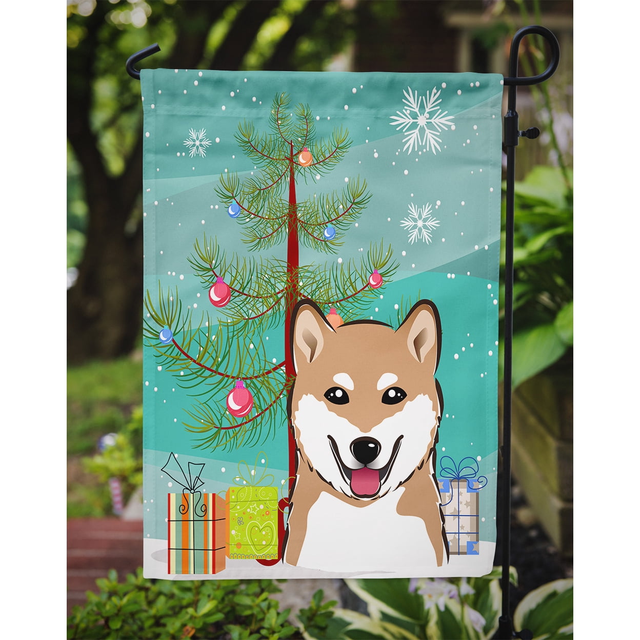 Christmas Tree and Shiba Inu Garden Flag