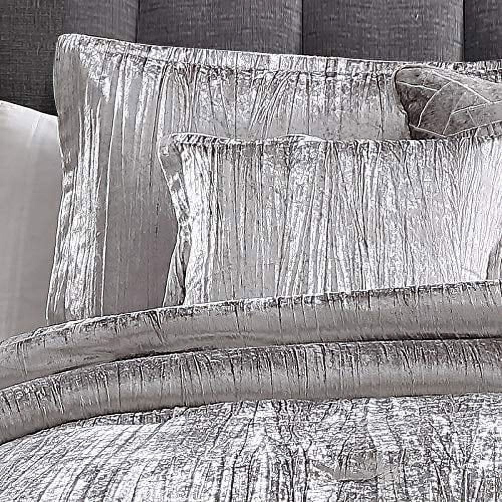 Riverbrook Home 7 Piece Comforter Set, King, Silver, Turin Silver Crinkle Velvet, Polyfill, Adult