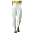 thumbnail image 2 of MRULIC jeans for women Womens Solid Cotton And Linen Pocket Elastic Waist Loose Trousers Pants White + L, 2 of 8