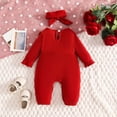 thumbnail image 4 of Ulanda Newborn Baby Girl Clothes Jumpsuit Ruffle Romper Bodysuit Pants Headband One-Piece Coming Home Hospital Outfits (Red, 3-6 Months), 4 of 9