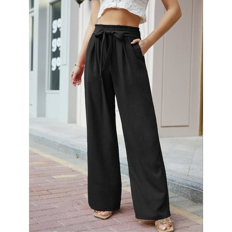fvwitlyh Pants for Womens Elastic Belted High Waist Casual Loose Long Pants  with Pocket Pants Flowers Girdle Leg Trousers Flare Legging Cargo Pants