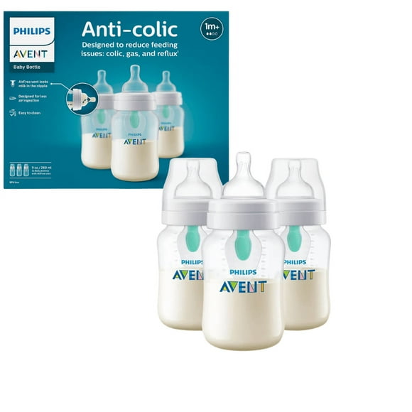 Set de biberones AVENT 3 PIEZAS 9 OZ recién NACIDO flujo lento Anticólicos