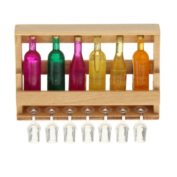 14 piezas 1:12 estante de vino con botellas y copa de vidrio juego de simulación suministros de paisaje muebles de micropaisaje juguetes para cocina