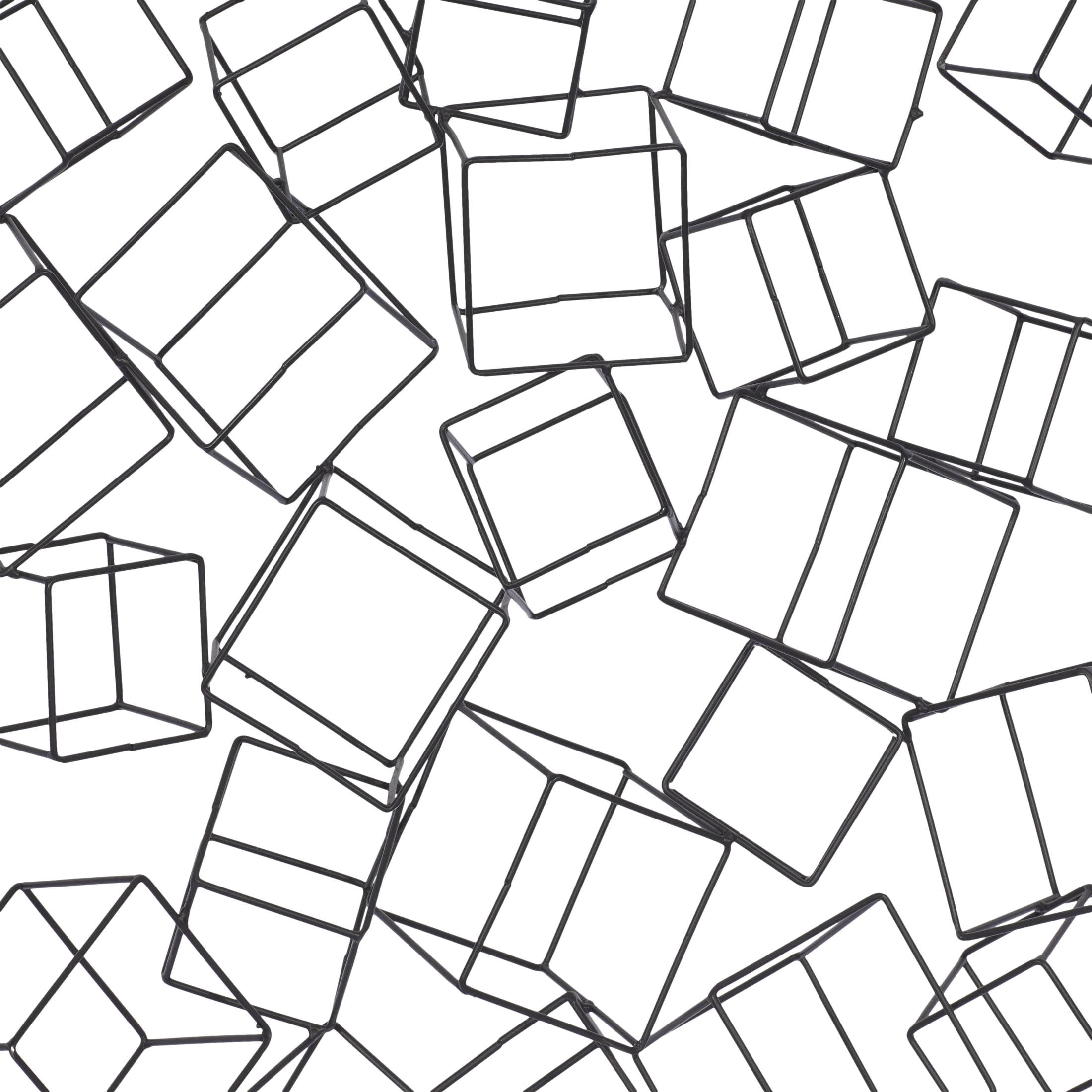 DecMode Black Metal 3D Layered Wire Cube Geometric Wall Decor