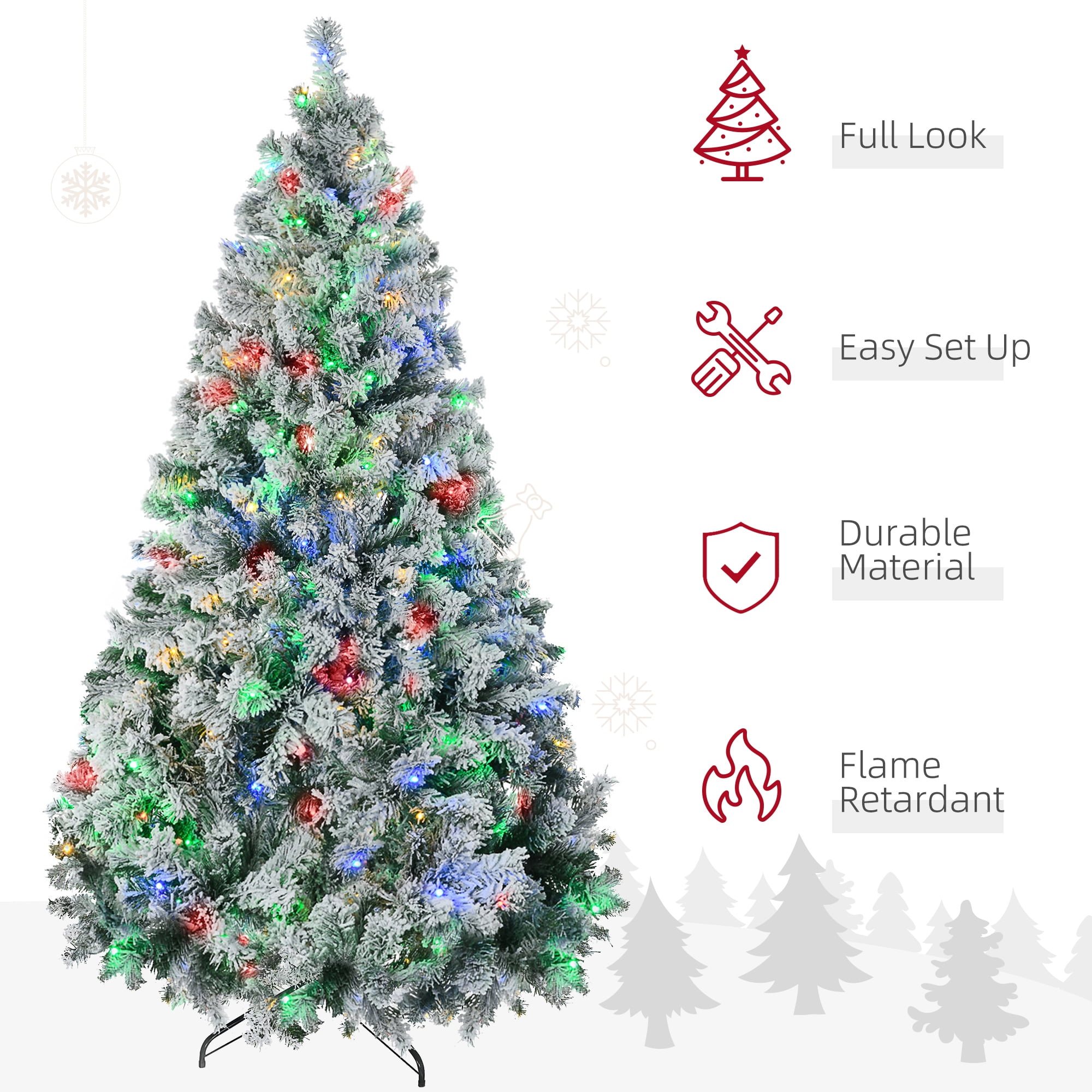 7.5ft Prelit Snow Flocked Christmas Tree with 550 LED Lights 1149 Tips Auto-Open Branches Indoor Decor