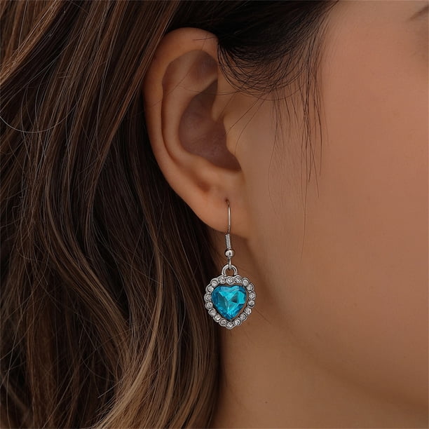 Pendientes para mujer, regalos para mujer, pendientes de corazón de melocotón coloridos, pendientes de cristal, representa el temporizador clásico.