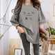 thumbnail image 3 of Camiseta de mujer estampada de manga corta con cuello redondo y camiseta holgada de verano, gris, M seitruly AP001204-09B, 3 of 7